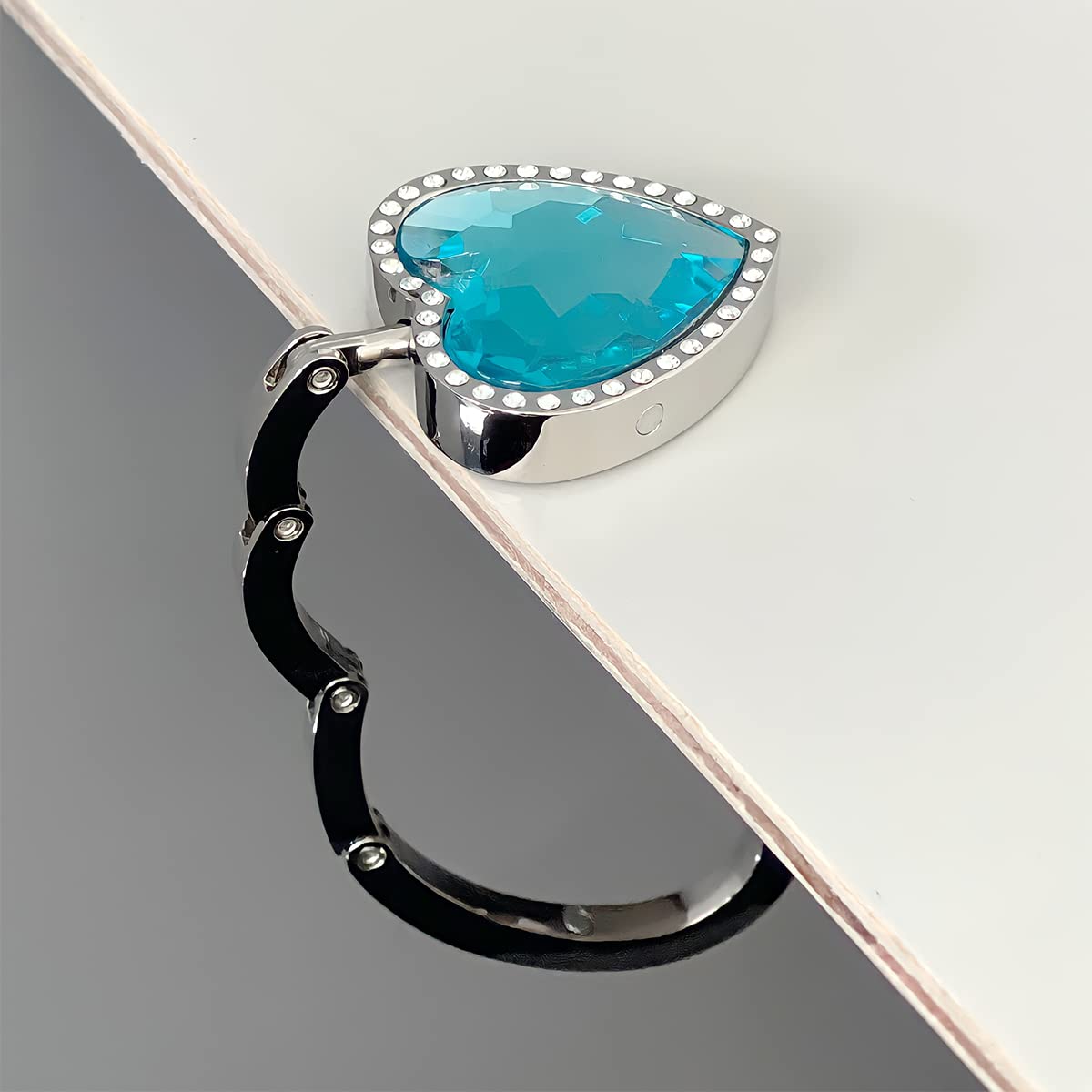 Wrapables Heart Shaped Purse Hook Hanger with Rhinestones, Sky Blue