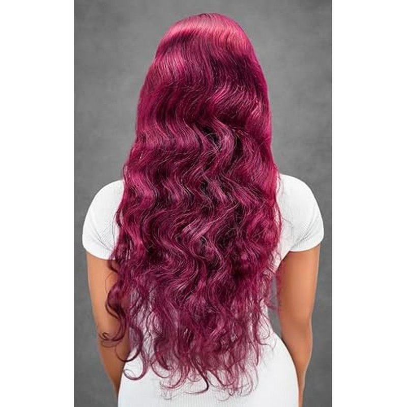 99J Burgundy Body Wave Lace Front Wig - 13x4 Human Hair, 150% Density, Bleached Knots, Natural Hairline, Glueless, Heat Resistant for Black Women 30 Inches, Soft & Silky (18 Inch)