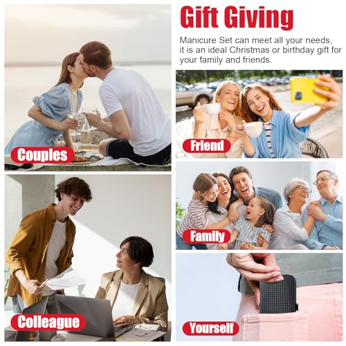 Manicure Set 10 in 1 Mens Gifts Travel Nail Clippers Set for Him, Mens Grooming Manicure Kit Pedicure Tools for Men Women Girls Boys Parents Husband Wife with Black Leather Case