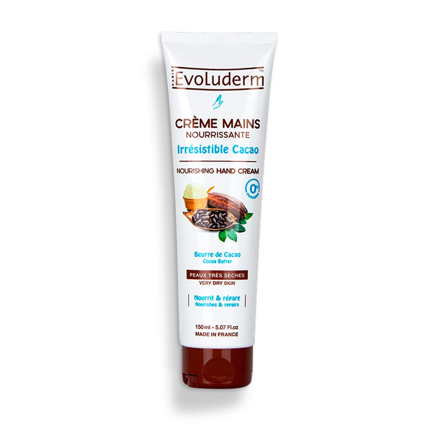 Evoluderm Skin Moisturizer Hand Cream, 150 ml - Nourishing, Hydrating, Cocoa Butter, Dry Skin, Vegan, France