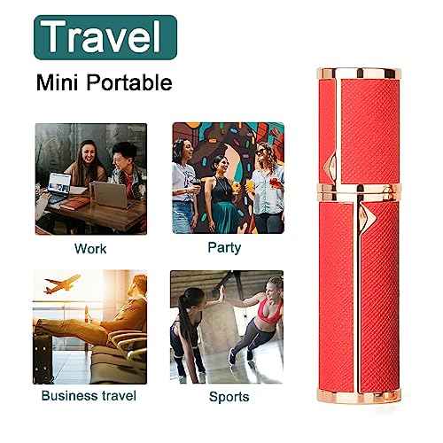 Refillable Perfume Bottle Atomizer for Travel,2Pcs 5ML Empty Perfume Spray Fine Mist,Mini Luxury Leather Refill Pump Case,for Man and Woman (2pcs Black+Red)