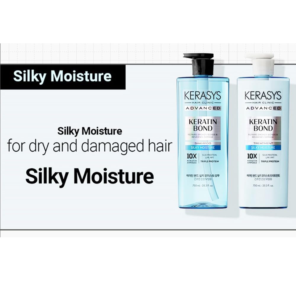 Kerasys Advanced Keratin Bond Shampoo and Treatment Set 20.2 fl oz / 600 ml (Silky Moisture)
