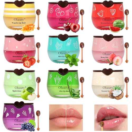 10 PCS Bee Lip Balm Honey Pot, Honey Lip Balm Bulk, Moisturising Sleep Lip Mask Overnight with Sticks, Reduce Lip Lines, Exfoliating Prevention Dry and Crack Lip Scrubs
