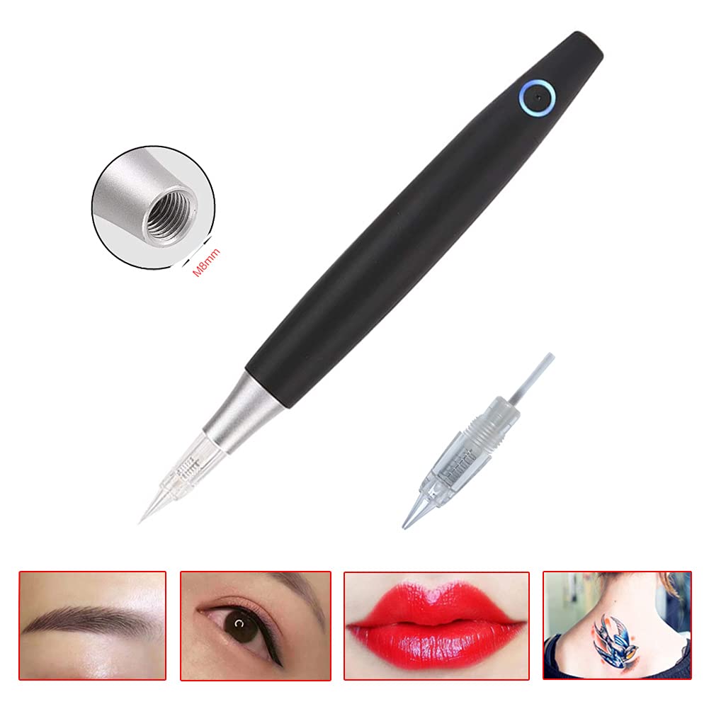 Permanent Eyebrow Makeup Pen - Rotary Tattoo Machine with 10PCS Needles for Eyebrows, Eyeliners, Lips | Black AP686B