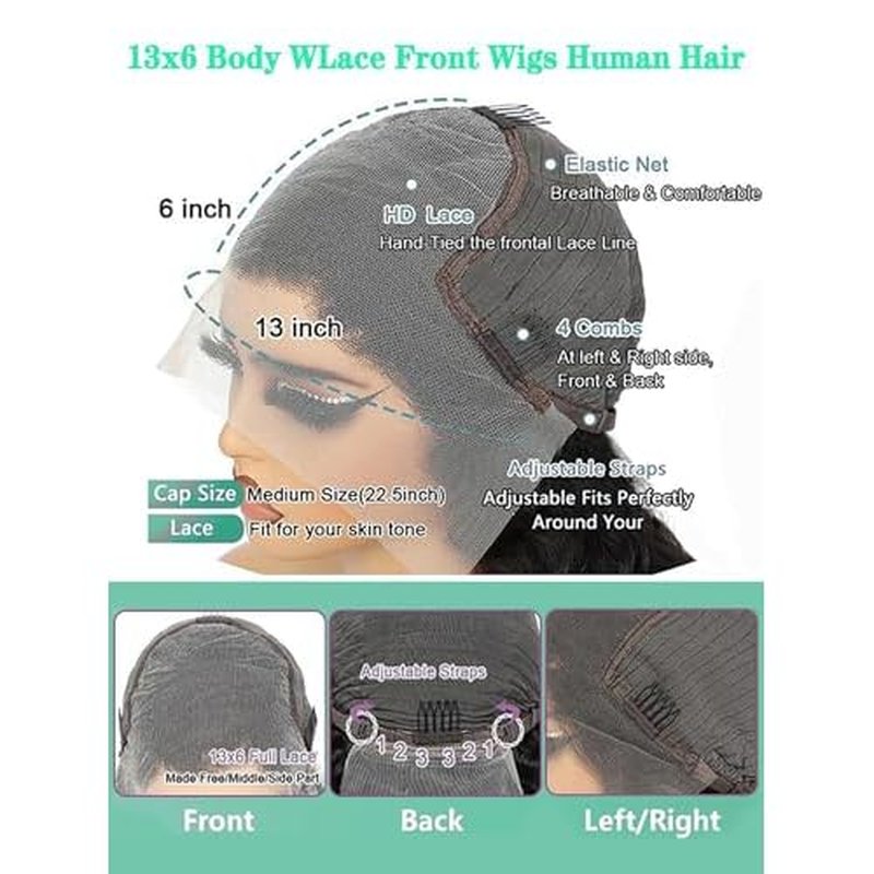 13x6 Lace Front Wigs Human Hair Pre Plucked 200% Density 16 Inch Body Wave Lace Front Wigs for Women HD Transparent Glueless Wigs Human Hair Pre Plucked with Baby Hair