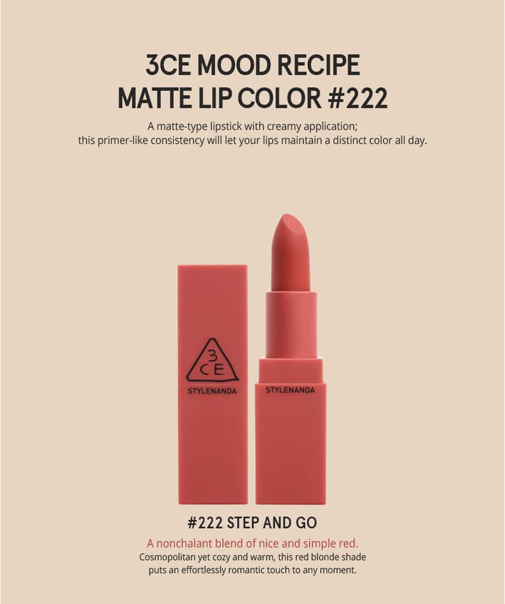3CE Mood Recipe Matte Lip Color | Long-Lasting, Vibrant Shades 218-222