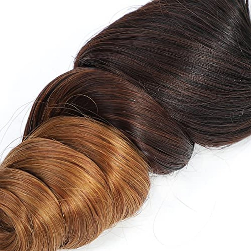 Ombre Bundles With Closure Loose Wave Bundles With Closure Human Hair Bundles With Closure 100% Brazilian Virgin Human Hair 3 Bundles With 4x4 Lace Closure Ombre Color T1B/4/30 (14 16 18+12)