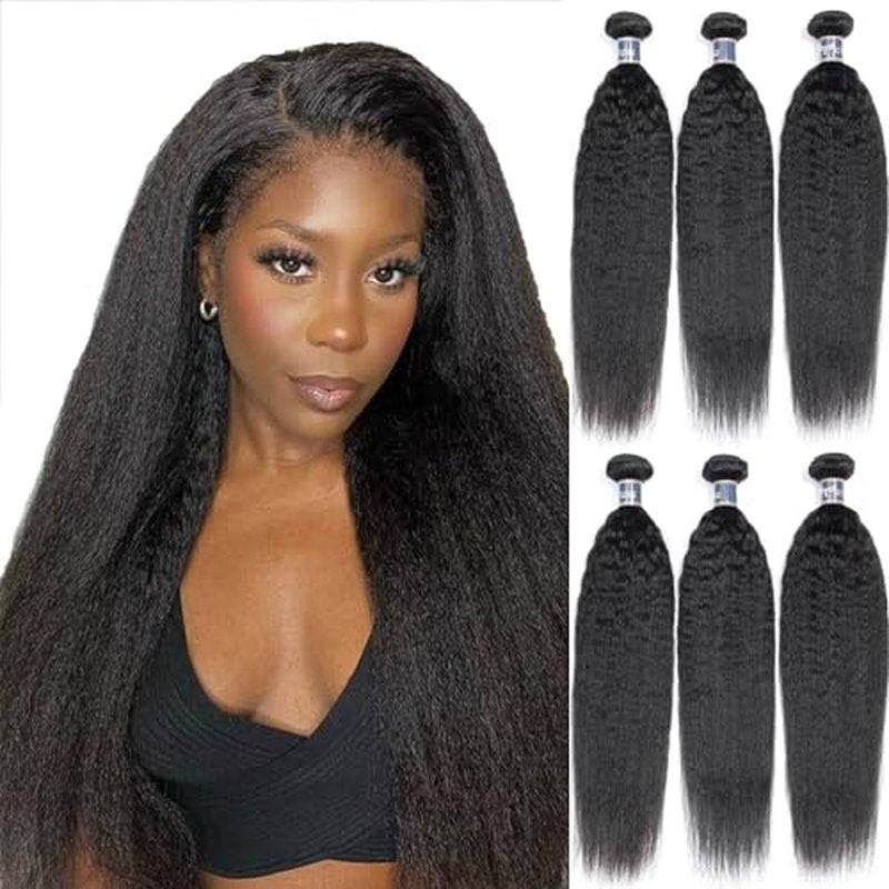 Kinky Straight Hair 3 Bundles 16 18 20 Inch 100% Unprocessed Brazilian Yaki Straight Human Hair Wave Bundles Kinky Straight Hair 1B Color