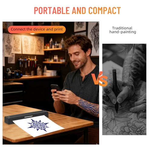 Tattoo Stencil Printer Machine for Tattooing, Portable Bluetooth Thermal Tattoo Transfer Printer for Tattoo Artists & Enthusiasts., Compatible with Android, iOS, Windows