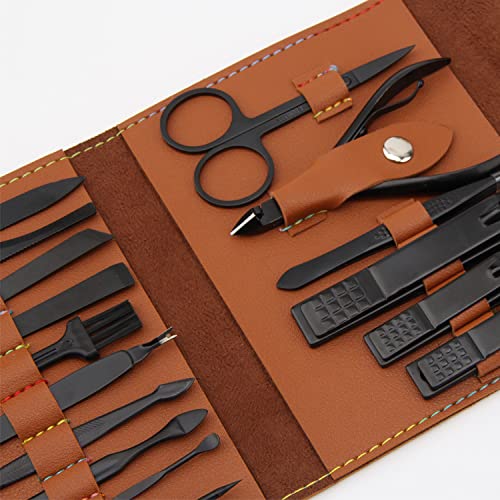 16 Pieces Manicure Set, Pedicure Kit, Nail Clippers, Stainless Steel Professional Personal Care Tool Kit, Nail Tools with Brown Case, Gifts for Men
