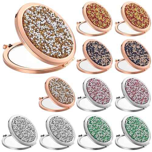 12 Pcs Small Compact Folding Pocket Makeup Mirror - Round Hand Held Mirror with 1X/2X Magnification for Women Girls Travel