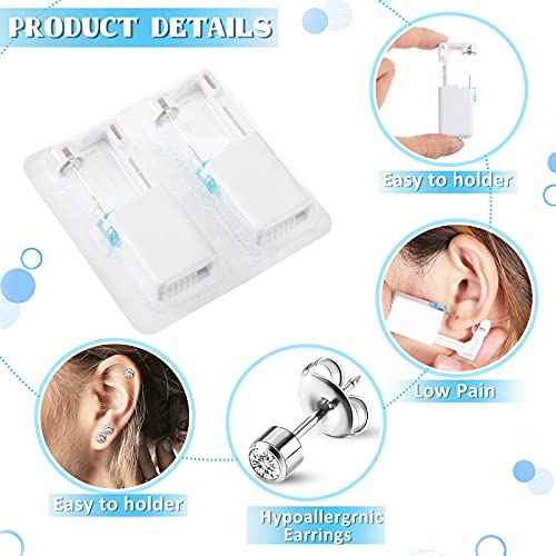 Chumia 24 Pieces Self Ear Piercing Tool Disposable Kit Household Ear Piercing Tools Safety Portable Nose Tools with 24 Pieces Crystal Earring Studs