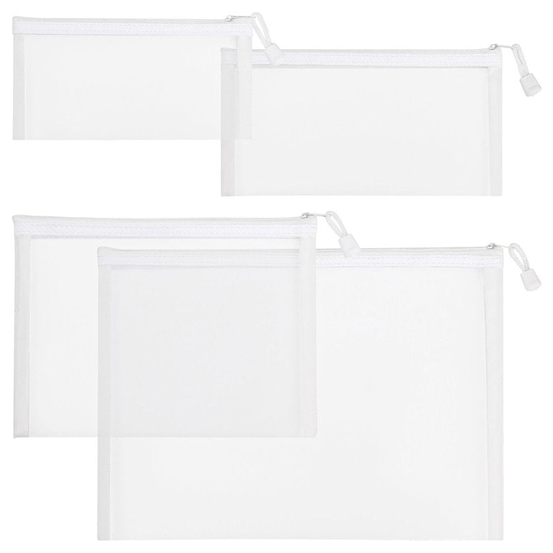 24 Pack Nylon Mesh Makeup Bags Cosmetic Bags Mesh Zipper Pouch Pencil Case Travel Organizer Bags 4 Sizes (White)
