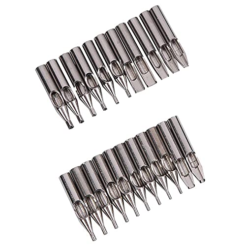 Tattoo Stainless Steel Tip Set,22pcs Tattoo Tips Set Round Diamond Magnum DT RT FT Stainless Steel Tattoo Tip Tube Assorted for Tattoo Machine Gun Ink Grip Tattoo Needles Tattoo Supplies
