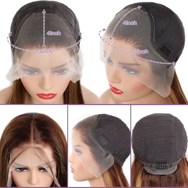 Lemoda Outlet Deal 12A 26Inch Highlight Straight Human Hair Lace Front Wigs 13x4 Ombre 4/27 Lace Frontal Wig 180 Density Virgin Human Hair Wigs Pre Plucked