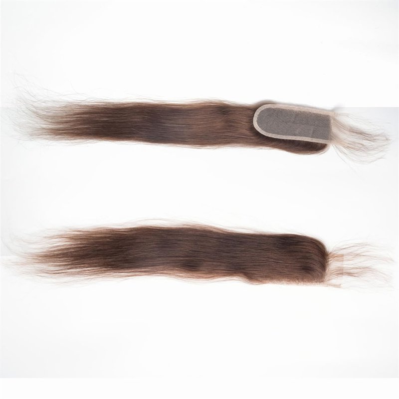 Brazilian Chocolate Brown 4# Straight 2x6 Lace Closure 100% Unprocessed Human Virgin Hair Silk Straight Lace Closure Color 4 Chestnut Brown Pre-Plucked Hairline (#4 straight 2x6 closure, 14inch)