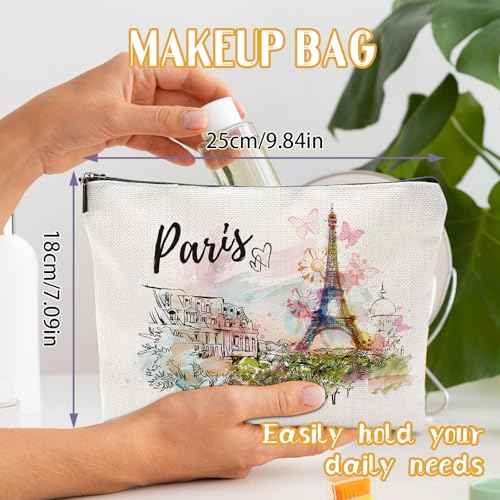 Paris Souvenirs Travel Essentials - Eiffel Tower Paris Souvenirs from France, Paris Gifts for Women Small Cosmetic Bag for Purse, Paris Travel Must Haves Small Makeup Bag Gifts for Girls