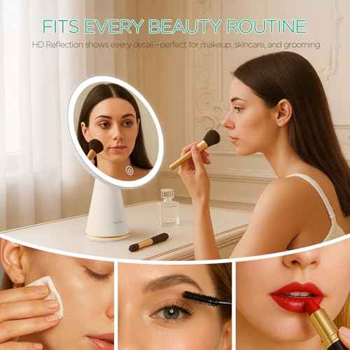 VOYOR Makeup Mirror Rechargeable Travel Vanity Mirror with Lights Removable Desk Mirror Adjustable Angle Light up Makeup Mirror 3 Levels of Adjustable Brightness Led Mirror Makeup CM110