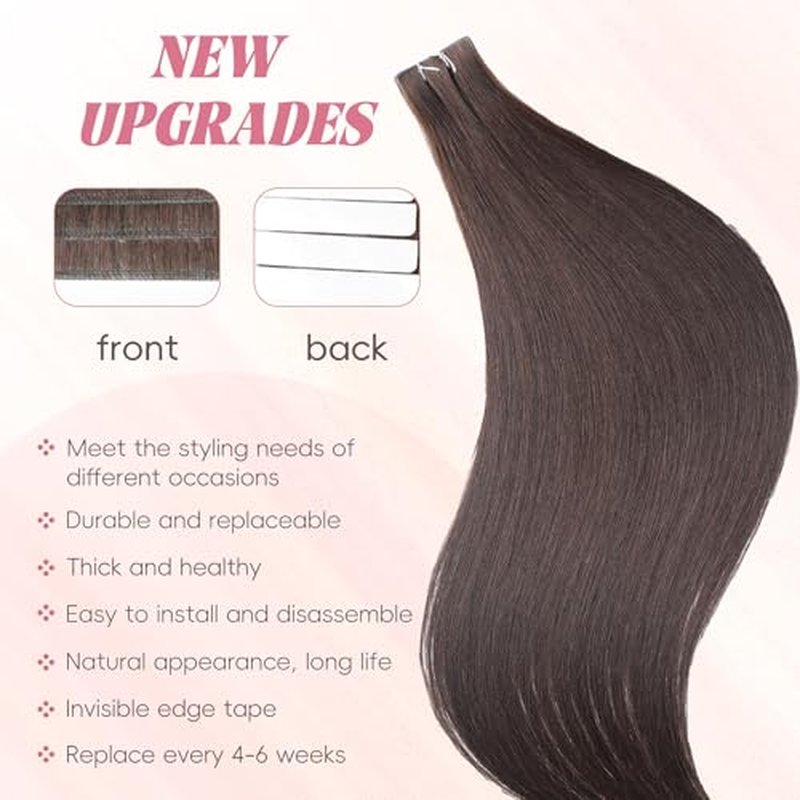 Professional Invisible Tape Hair Human Hair Extensions 100% Remy Hair #2 Dark brown 16inch 50G/20s Human Hair Tape in Extensions Daily Styling Premium Human Hair Extensions Tape