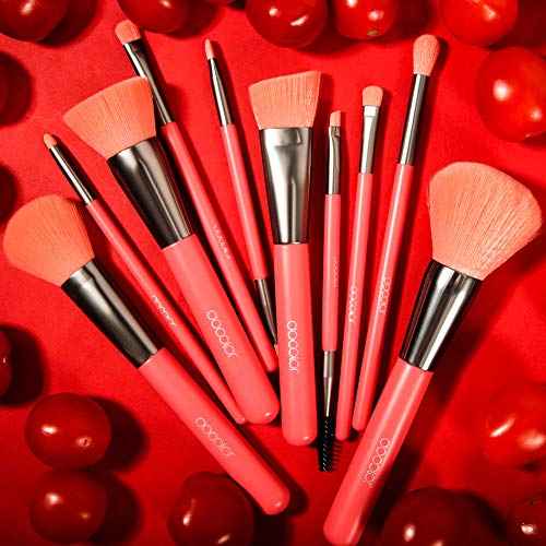 Docolor Makeup Brushes 10Pcs Makeup Brush Set Premium Synthetic Powder Foundation Contour Blush Concealer Eye Shadow Blending Liner Make Up Brush Kit - Neon Peach