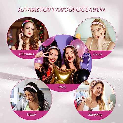 Fishdown Headbands for Girls 3 CM Wide, 6 Pack Sparkly Hair Bands for Kids, Flower Rainbow Sequin Girls Headbands for Kids Children Teens Women