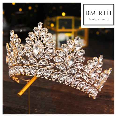 Baroque Crown and Tiara Gold Crystal Pearl Bride Wedding Queen Crowns Decorative Princess Tiaras Rhinestone Hair Accessories for Women and Girls (L)