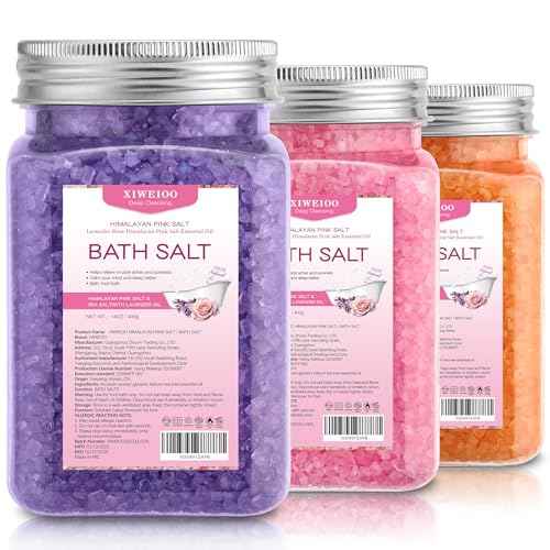 Bath Salt 3 Pack Kit Himalayan Pink Salt Foot Soak Lavender Orange Rose Scent Tea Tree Oil Epsom Salt Bubble Bath for Women Dead Sea Salt Moisturizing Skin Softens Calluses Mom Bath Sea Salt