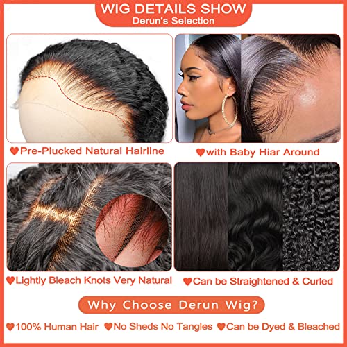 Derun 4x4 Real HD Lace Closure Wigs Human Hair 180% Density 0.1MM Ultra-thin Invisible Lace Front Body Wave Vivid Hairline Bleached Knots and Elastic Band Glueless Wig for Women (22 Inch, 4¡¿4 BW)