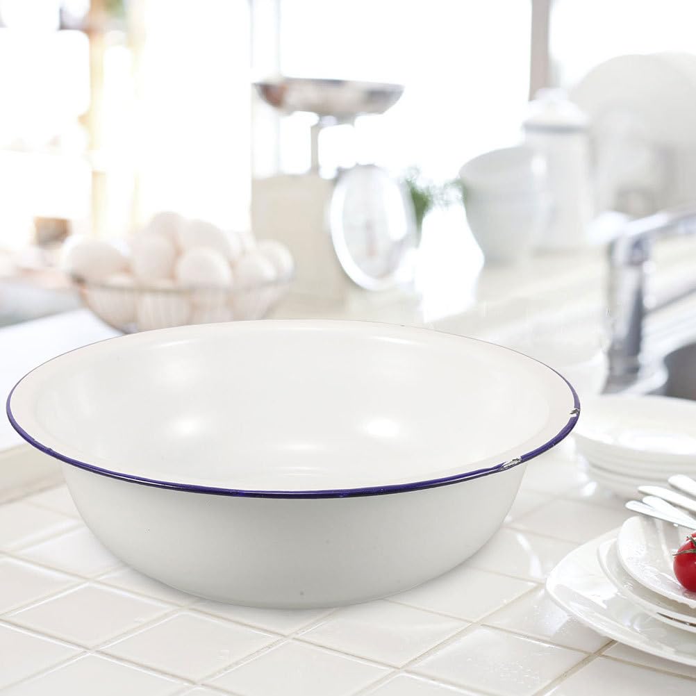 Healeved Enamel Wash Basin 32cm Large Enamel Mixing Bowl Face Washing Basin ware Salad Bowl Soup Bowl Sourdough Bowl Footbath
