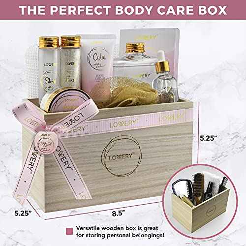 Luxury Bath Gift Set - Home Spa Gift Basket with Milky Coconut Scent, Vitamin E & Shea Butter with Shower Gel, Bath Salt & Crystals, Body Scrub, Hand Cream, Body Oil, Bath Pillow, Wooden Crate & More