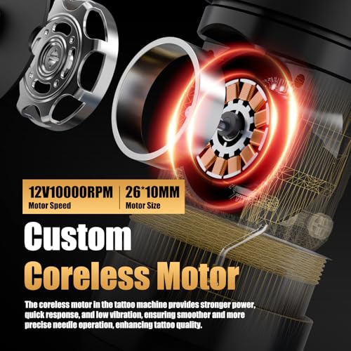 Ambition Shura-X Tattoo Machine with Advanced Stabilizing System Coreless Motor Tattoo Cartridge Pen Gun 1800mAh Power Supply for Professional Tattoo Artists