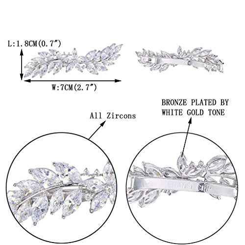EVER FAITH Women's Wedding Barrettes CZ Marquise-Shaped Hibiscus Flower Leaf Hair Styling Tools Accessories Clear Silver-Tone