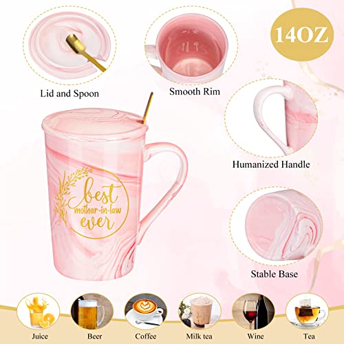 Lallisa 4 Pcs Best Mother-in-Law Ever Gift Box Coffee Mug Lavender Scented Candles Makeup Bags for Mother's Day Birthday Gifts from Daughter-in-Law Son-in-Law