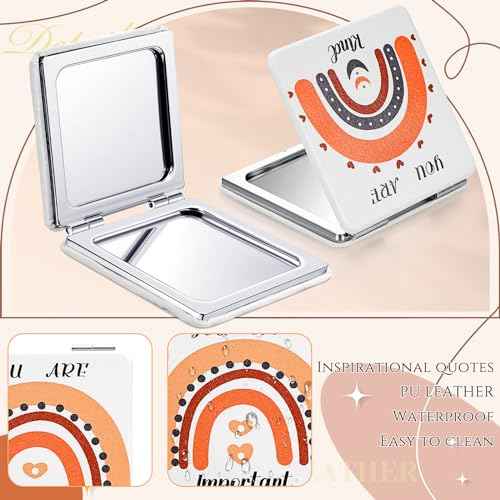 Suzile 18 Pcs Boho Rainbow Pocket Mirror Inspirational Compact Mirror Bulk Small Mirror for Purse Thank You Gifts for Women Employee Coworker Teacher Magnifying 1x/ 2x
