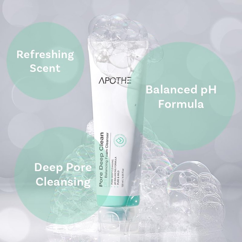 APOTHE Pore Deep Clean pH Balancing Foam Cleanser 4.05 fl oz (120ml) Deep Cleansing, Hydrating & Exfoliating with Olive Oil, Avocado, and Natural Microbubbles korea skincare