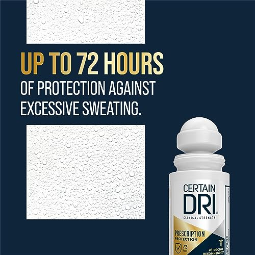 Certain Dri Prescription-Strength Clinical Antiperspirant Roll-On for Hyperhidrosis - 72-Hour Sweat Protection - Fragrance-Free - Doctor-Recommended for Men & Women - 1.2 fl oz