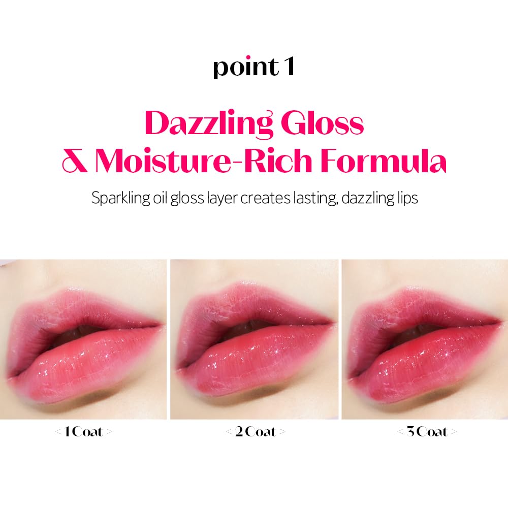 ETUDE Dear Darling Oil Tint #6 Pink Oil (0.14 fl.oz) | High Moisturizing and Strong Hydrating Lip Oil/Lip Gloss | Smooth and Moist Lips | Non-Sticky Lip Oil Tint For Dry Lips | K-beauty