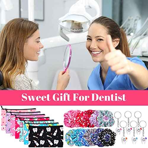 36 Pcs Dental Hygienist Gifts - Makeup Bags, Hair Scrunchies, Tooth-Shaped Key Chains, Hair Holder for Women and Dental Assistants