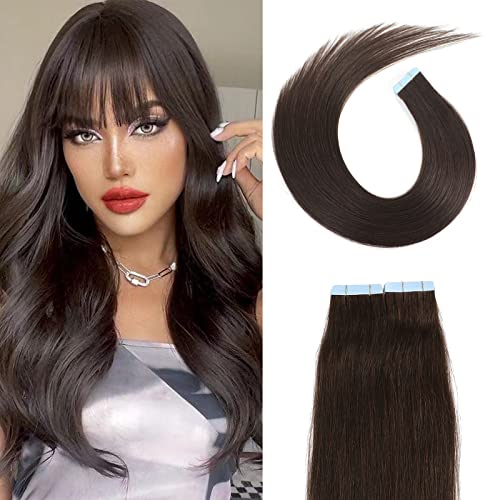 Tape in Hair Extensions Human Hair Dark Brown Straight Hair Extensions Tape in Human Hair 20 Pcs/Pack 50g