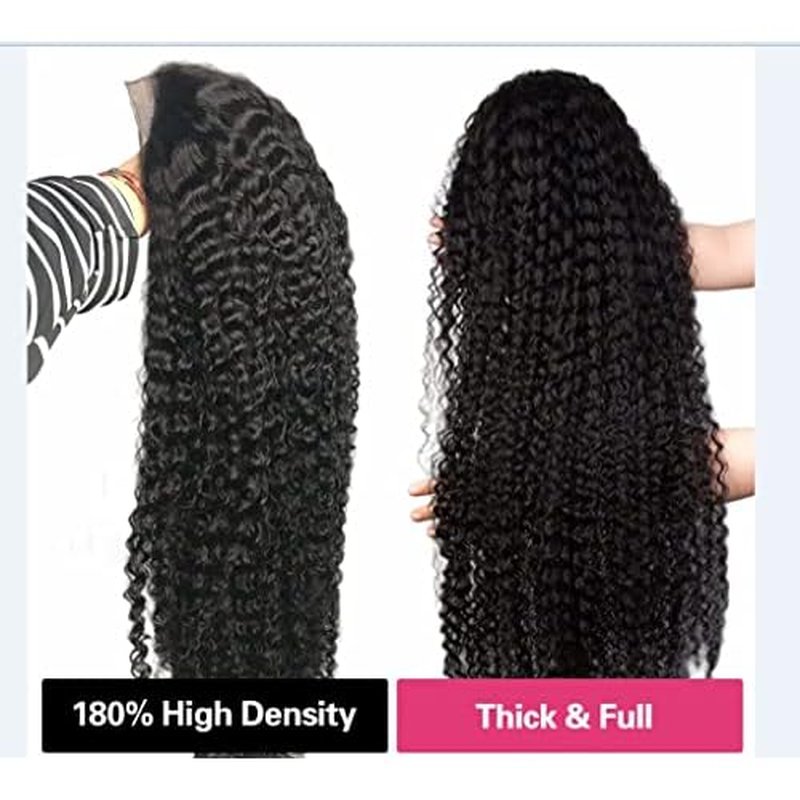 13x4 Human Hair Lace Front Wigs for Black Women 180% Density Brazilian Deep Wave HD Transparent Lace Front Wig with Baby Hair Pre Plucked Bleached Knots(18inch,Natural Black)