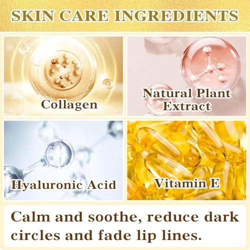 Eye Mask And Lip Mask Set, 15 Pair Gold Eye Mask And 15 Pcs Pink Lip Mask for Moisturizing, Under Eye Patches and Lip Pads,Collagen Crystal Lip Mask Set for Moisturizing