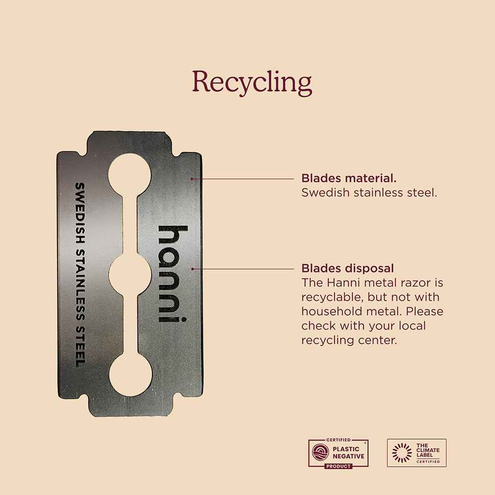 HANNI Safety Razor Blades, Double Edge, Single Blade Refills, Women Shaving for Sensitive or Any Body Area, Stainless Steel Swedish Blade for Smooth Skin Shave (1 Pack, 20, Count)