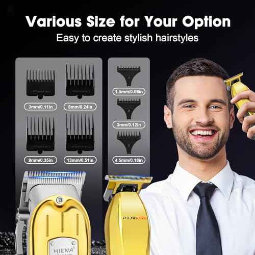 HIENA PRO Hair Clippers Set for Men, Professional Barber Kit for Hair Cutting, Cordless Rechargeable Clippers and Trimmers Set, Hair Cutting Kit with LED Display, USB, Gifts for Men (Gold Black)