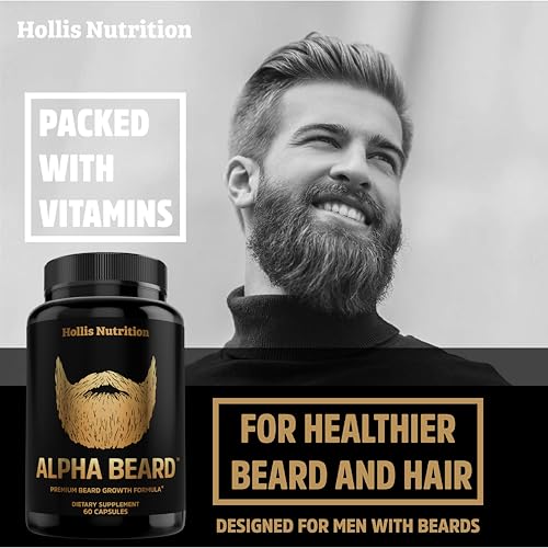 ALPHA BEARD Growth Vitamins | Biotin 10K MCG, Collagen, Keratin, Hyaluronic Acid, B-Complex, MSM | Beard DHT Blocker | Beard and Hair Growth Supplement for Men | Regrow Stronger, Healthier Facial Hair