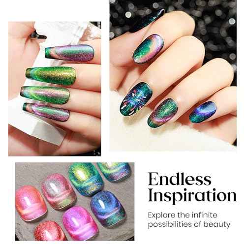 MIZHSE 9D Cat Eye Gel Nail Polish 8x10ML, Dual Color Galaxy Magnetic Nail Polish Gel, Magic Cateye Chameleon DIY Nail Art Manicure Set for Home with Magnet Stick