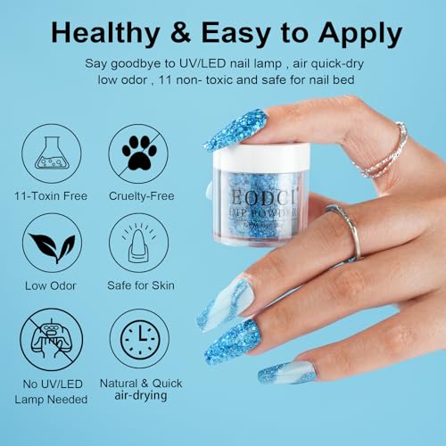 12 Pcs Dip Powder Nail Kit Starter, 6 Colors Glitter Blue Snow Dipping Powder Kit With Base & Top Coat/Activator/Brush Saver, Nail Art Manicure Salon DIY for Daily at Home Party Gifts for Women
