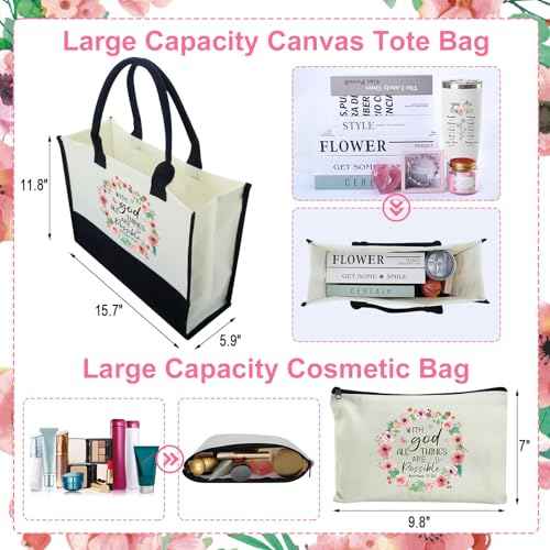 Christian Gifts for Women Faith Inspirational Religious Gifts Baskets for Mother Friends Grandma Encourage Bible Baptism Set with Canvas Tote Bag Socks Tumbler