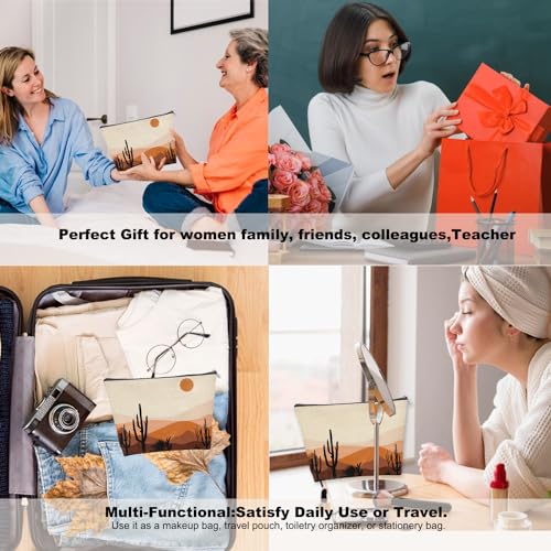 Boho Lover Gift for Women Girls, Abstract Boho Sun Cactus Desert Landscape Cosmetic Bag Gift Idea for Girls Women, Bohemia Boho Travel Makeup Bag, Gifts for Boho Lovers Teen Girls Women