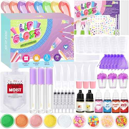 Jcoos Lip Gloss Making Kit, 66PCS DIY Lip Glosses Set to Make Your Own Lip Stick, Fun Craft Makeup Lipglosses, All-Inclusive Moisturizing Handmade Lip Glaze Supplies Set for Beginner Women Girls