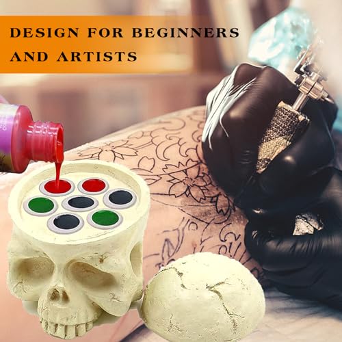 TATTOO INK CUP HOLDER - Ruicoo 2Pcs Hard Resin Skull Tattoo Ink Cup Holder 7 Holes Tattoo Pigment Ink Cup Holder Stand for Tattoo Supplies Permanent Makeup Tattoo Kit Tattoo Accessories
